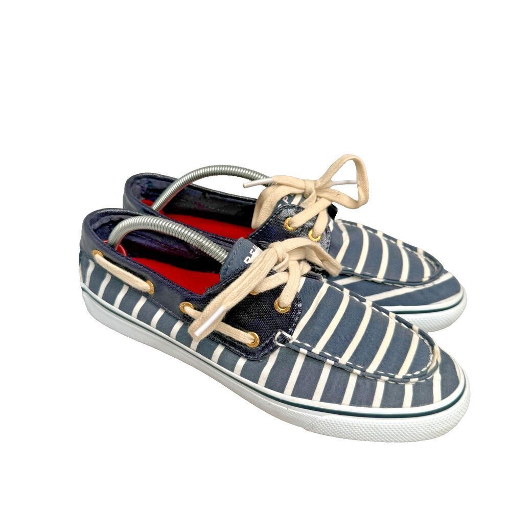 Sperry Top-Sider Biscayne Boat Shoes Navy White Stripes Women’s 7.5M Red Sole